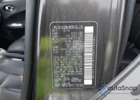 2011 Nissan Juke Sl из США, поврежденный, VIN JN8AF5MV2BT012968